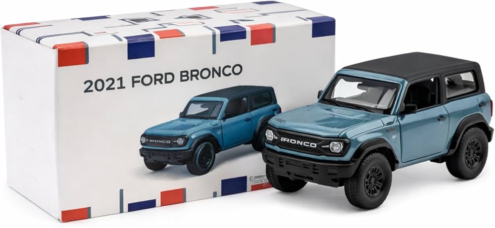 Bburago 1:64 Scale 2021 Ford Bronco Blue Diecast Model Car with Black Hardtop