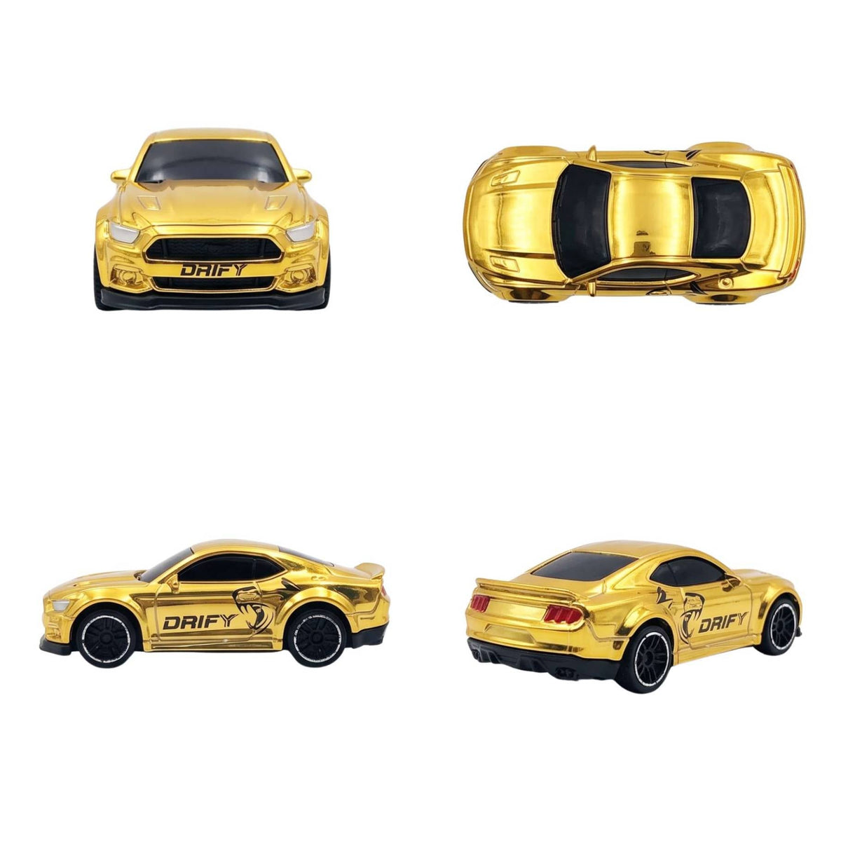 Side profile view of the gold 4WD Racing Rally Mini Drift RC car in 1:64 scale.