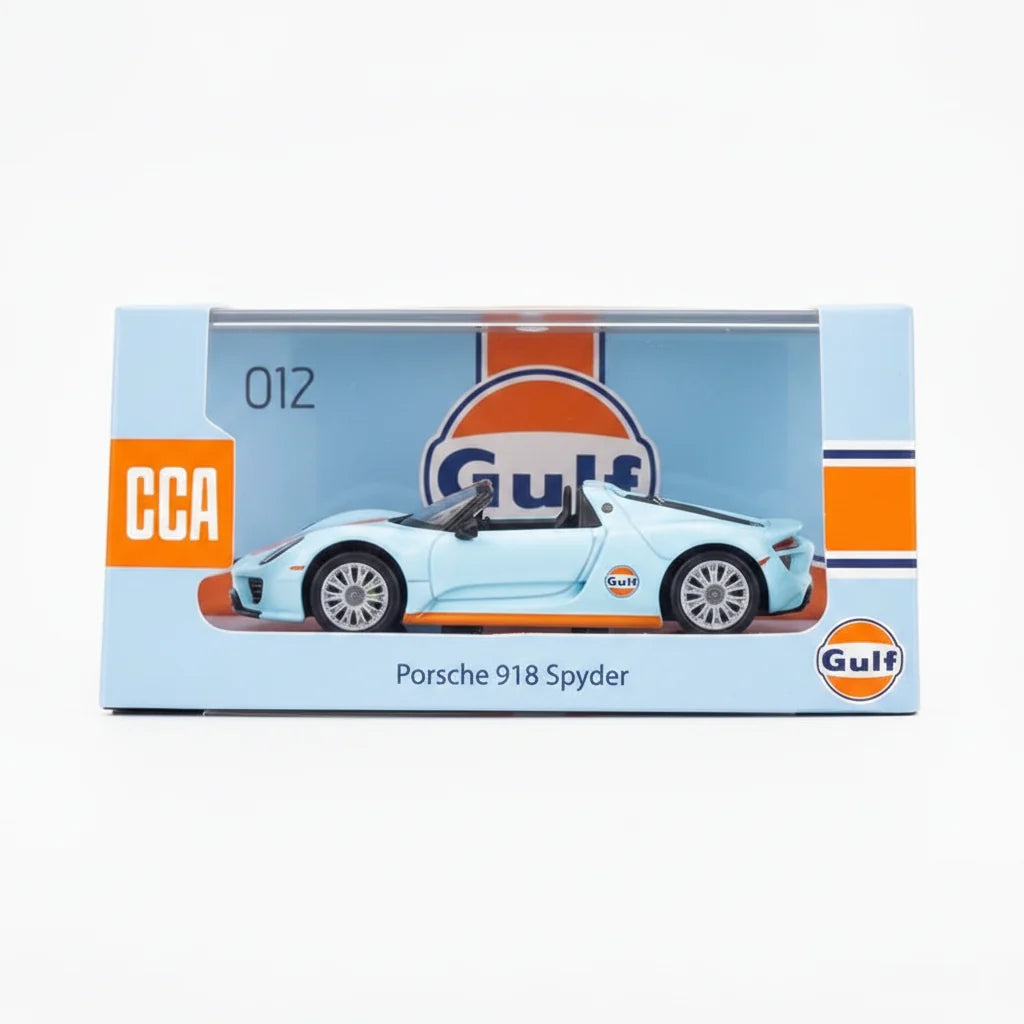 CCA | Porsche 918 Spyder Gulf | 1:64 Scale | Diecast Car | Acrylic Display Case