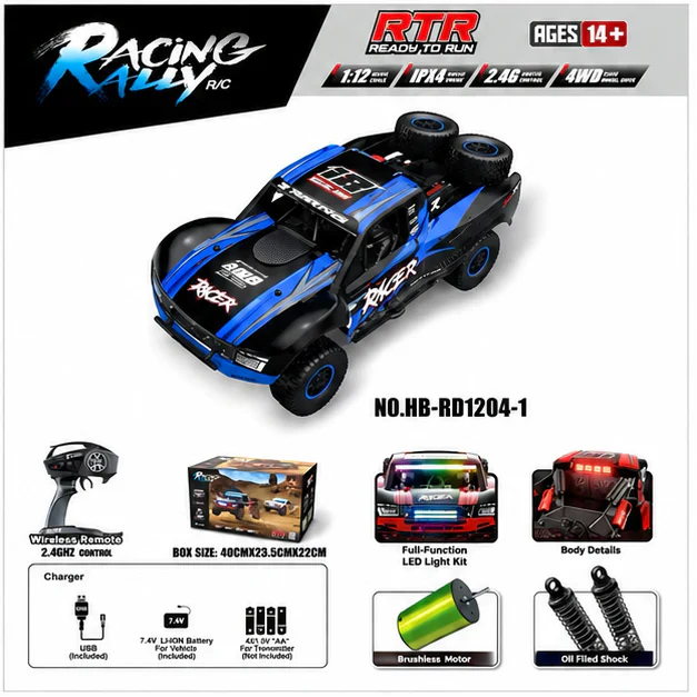 HB Toys RD1204-1 1:12 Blue Off Road RTR 4WD RC Rally Truck 40km/h