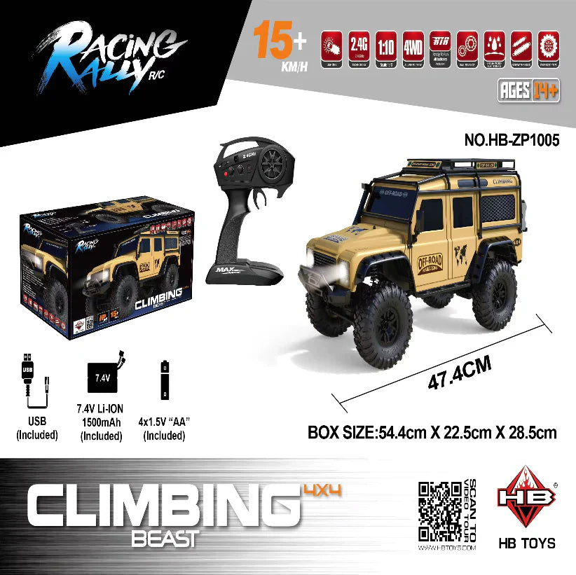 HB Toys ZP1005 1:10 Land Rover Defender Yellow RTR 4WD Rc off road crawler