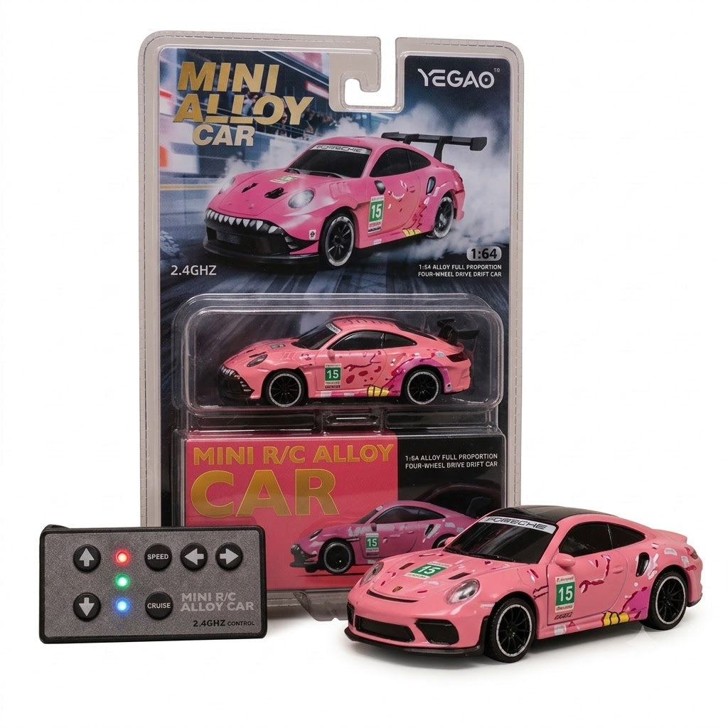 YEGAO 1:64 Porsche 911 GT3 R Roxy Livery RC Diecast Car | 2.4GHz Remote Control | Pink Racing Model