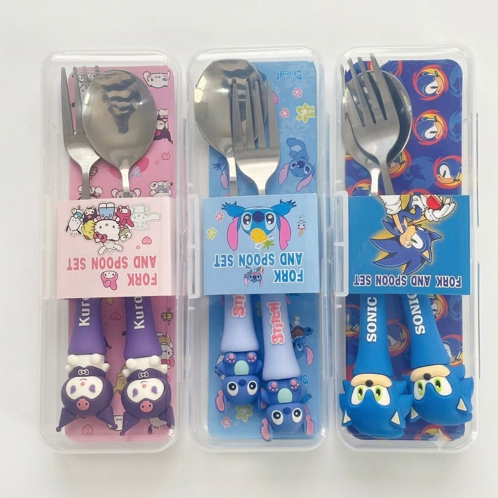 Kids Spoon & Fork | 3-Piece Set | Storage Box | Cute Tableware