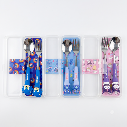 Kids spoon and fork 3-piece set with storage box