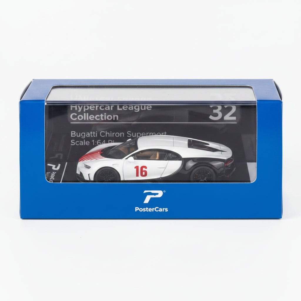 PosterCars | Bugatti Chiron Super Sport | White | 1:64 Scale | Diecast Model Car