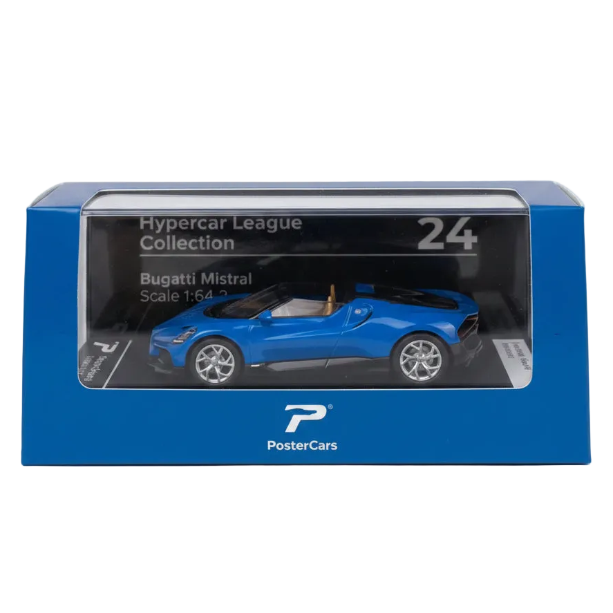 PosterCars | Bugatti Mistral | Blue | 1:64 Scale | Diecast Model Car