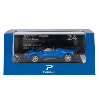 PosterCars | Bugatti Mistral | Blue | 1:64 Scale | Diecast Model Car