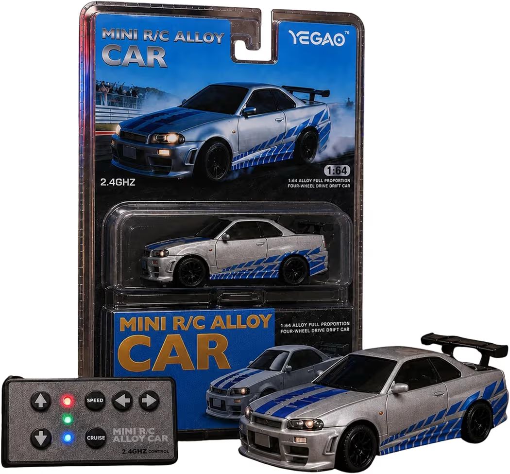YEGAO 1:64 Scale Mini 4WD RC Drift Car | Nissan Skyline GT-R (R34)