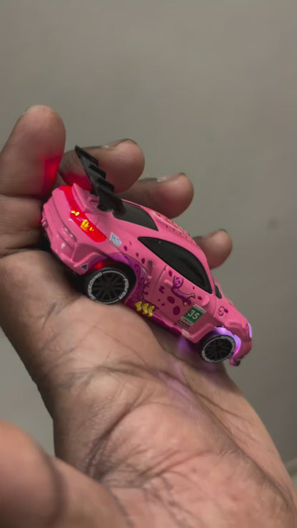 YEGAO 1:64 Porsche 911 GT3 R Roxy Livery RC Diecast Car | 2.4GHz Remote Control | Pink Racing Model